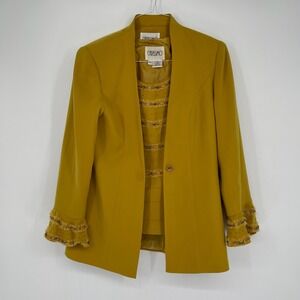 Carissimo Women's Vintage Gold Beaded Ruffle Blazer Jacket Shell Top Set Size 12